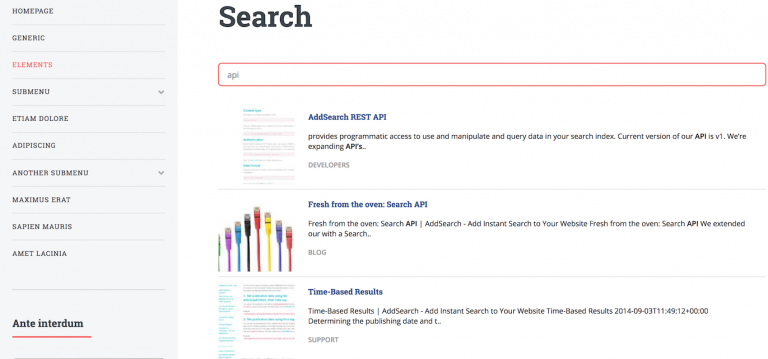 picture of addsearch separate results page view.