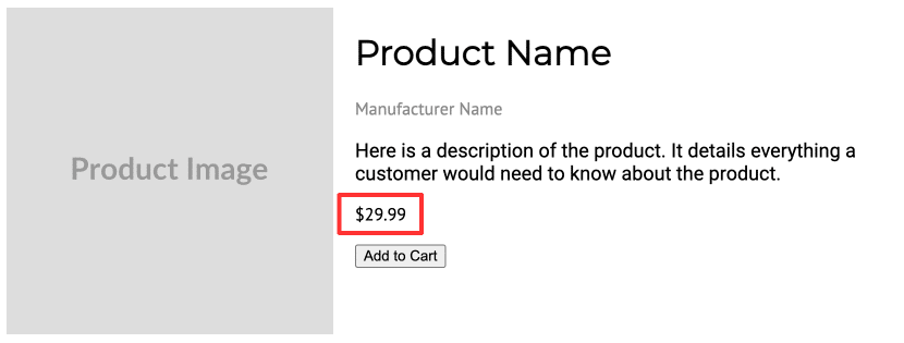 picture of an example page with price html element highlighted.